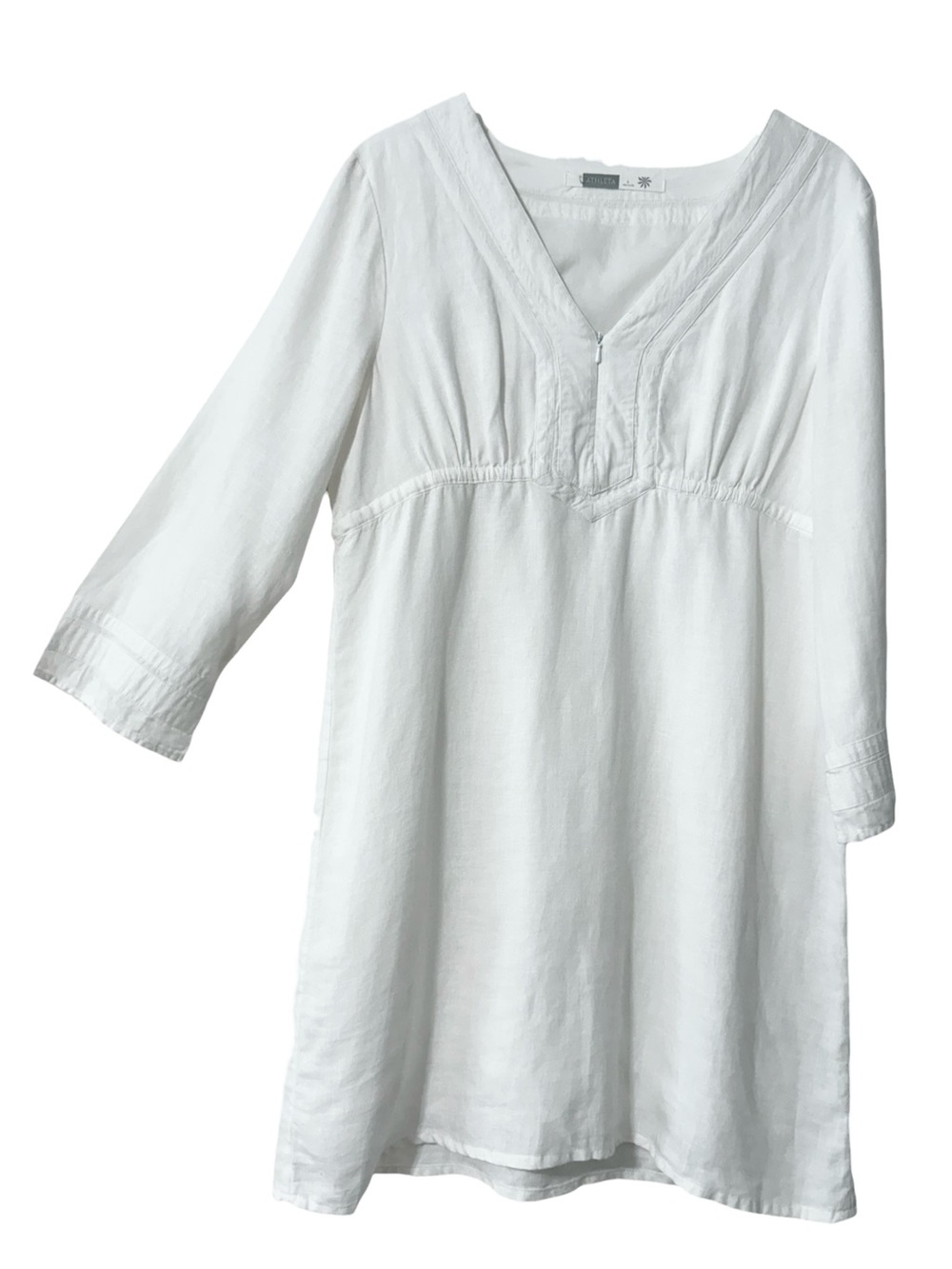100% Linen Athleta White Dress Full Lined Tie Waist Size Large